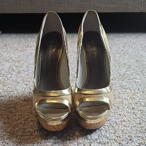 Aldo Metallic Gold Peep Toe Heels